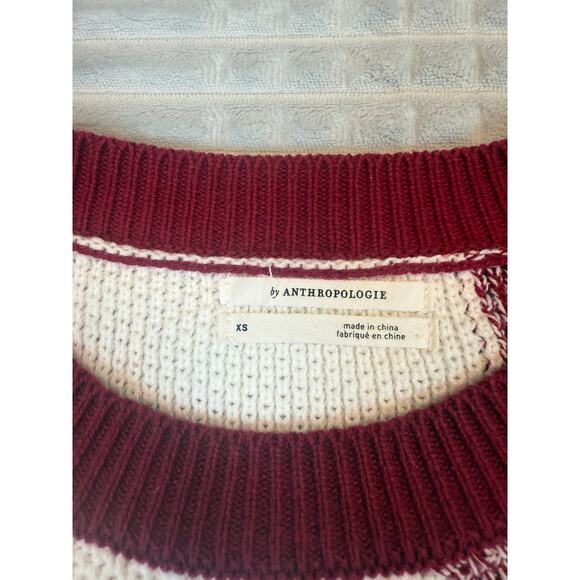 Womens Anthropologie Color Block Sweater Maroon And White Checkered Pattern XS - Picture 3 of 8